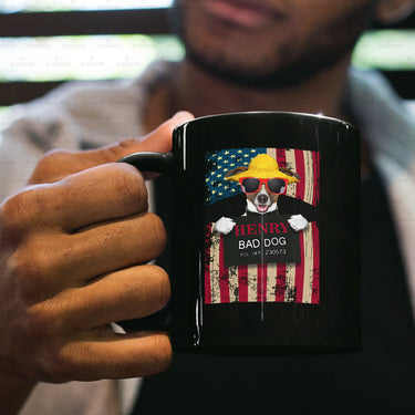 Personalized Dog Gift Idea - Bad Dog Wearing Yellow Hat For Dog Lovers - Black Mug